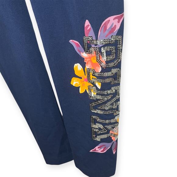 NWOT PINK Bling Sequin Floral Yoga Leggings Navy Blue Cotton Comfy Size Small - Picture 3 of 8
